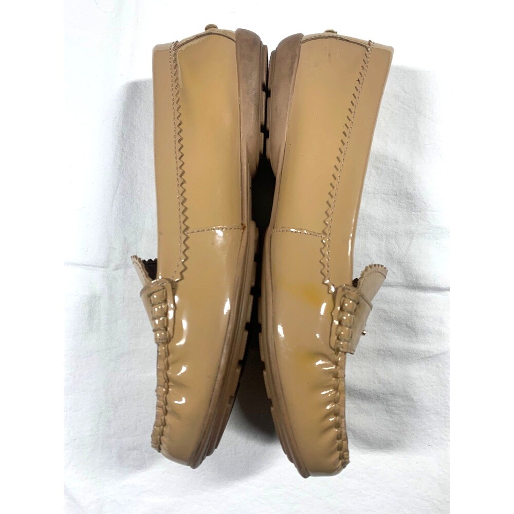 Coach Odette Tan Patent Leather Loafers Flats Womens Size 7 Gold Logo Preppy - Picture 3 of 8